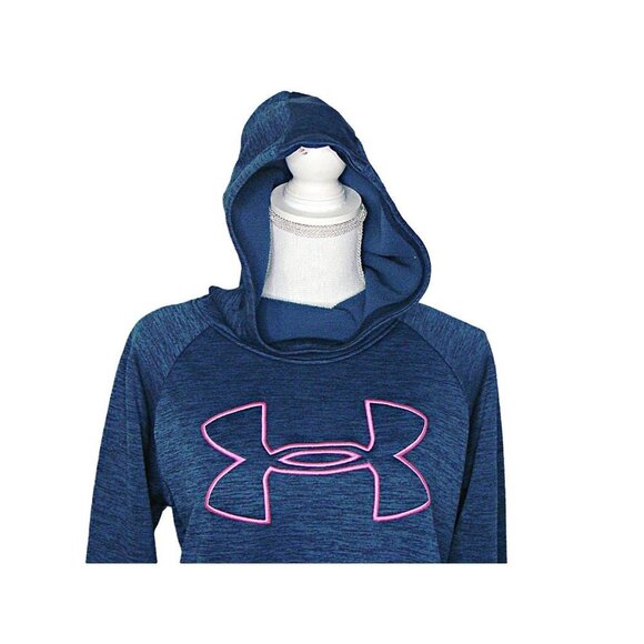 Under Armour Womens ColdGear Hoodie Slate Blue Heather with Pink Trim Logo Sz M - Picture 3 of 9